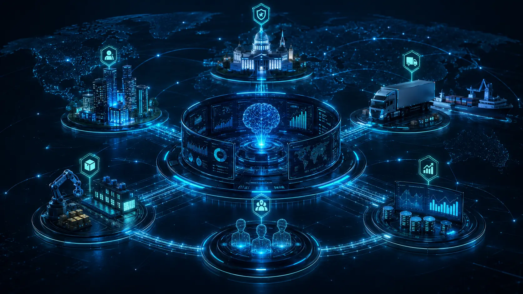 Illustrative visualisation of industry sectors connected to a central procurement hub